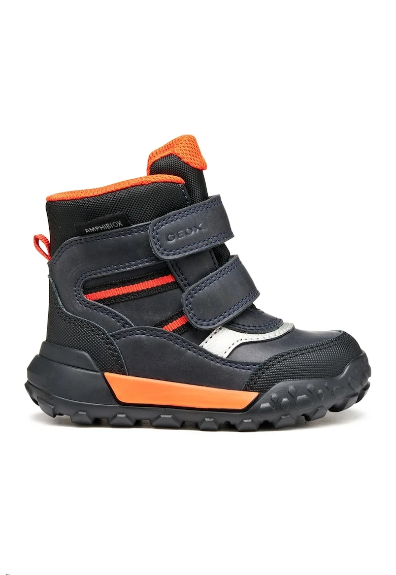 Ghete din piele ecologica cu segmente cu inchidere velcro, Portocaliu/Albastru ultramarin