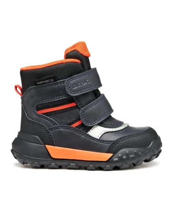Ghete din piele ecologica cu segmente cu inchidere velcro, Portocaliu/Albastru ultramarin