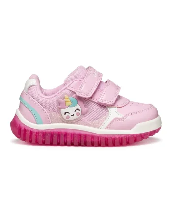 Pantofi sport din piele ecologica cu model grafic si inchidere velcro, Roz