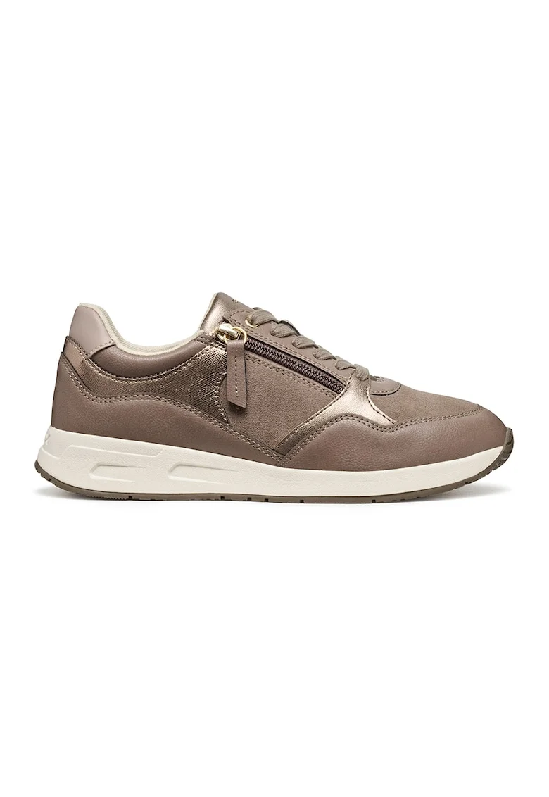 Pantofi sport cu garnituri de piele intoarsa, Auriu/Maro taupe