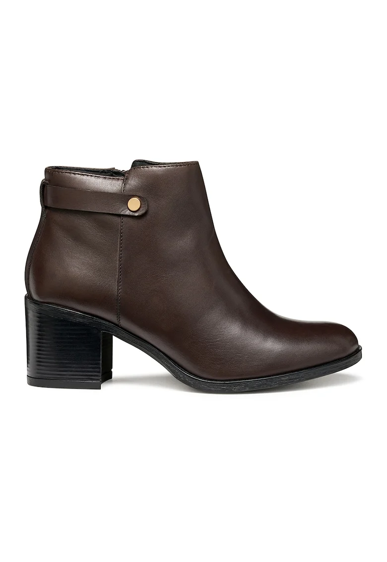 Botine de piele cu toc masiv, Maro inchis