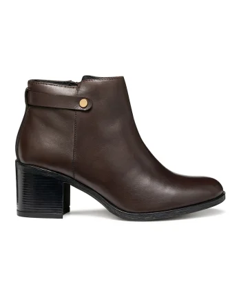 Botine de piele cu toc masiv, Maro inchis