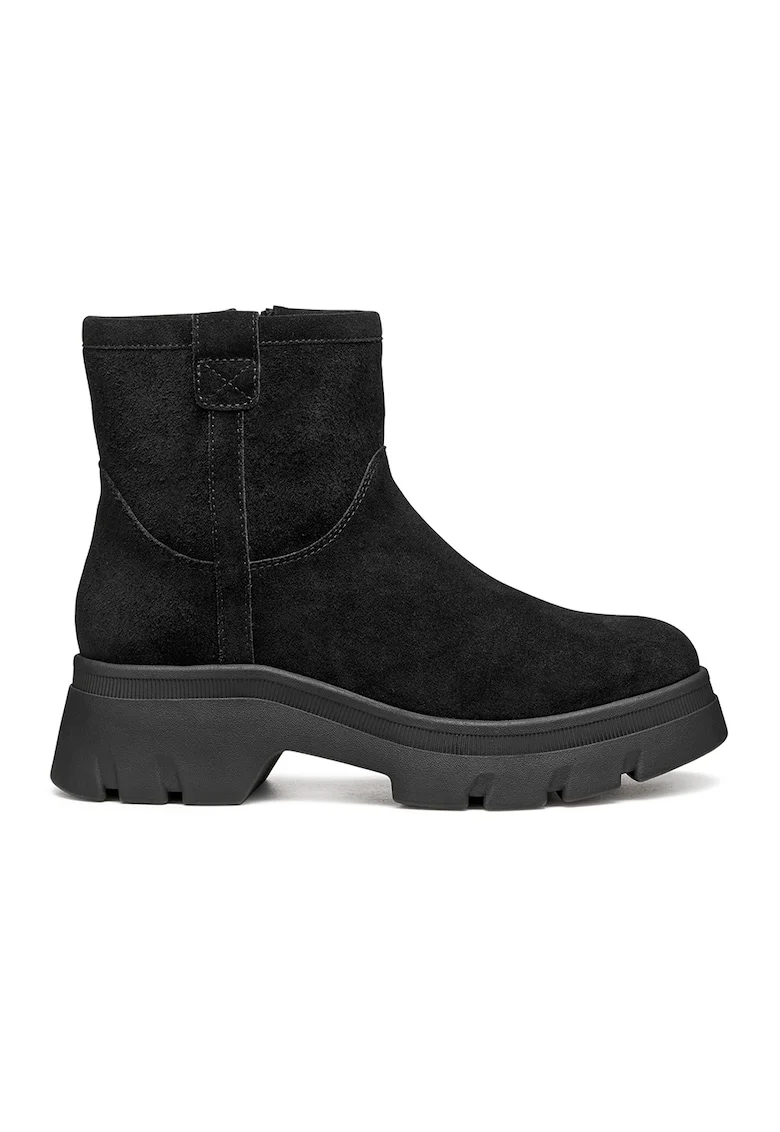 Botine de piele intoarsa cu fermoar, Negru