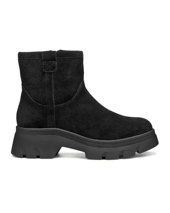 Botine de piele intoarsa cu fermoar, Negru