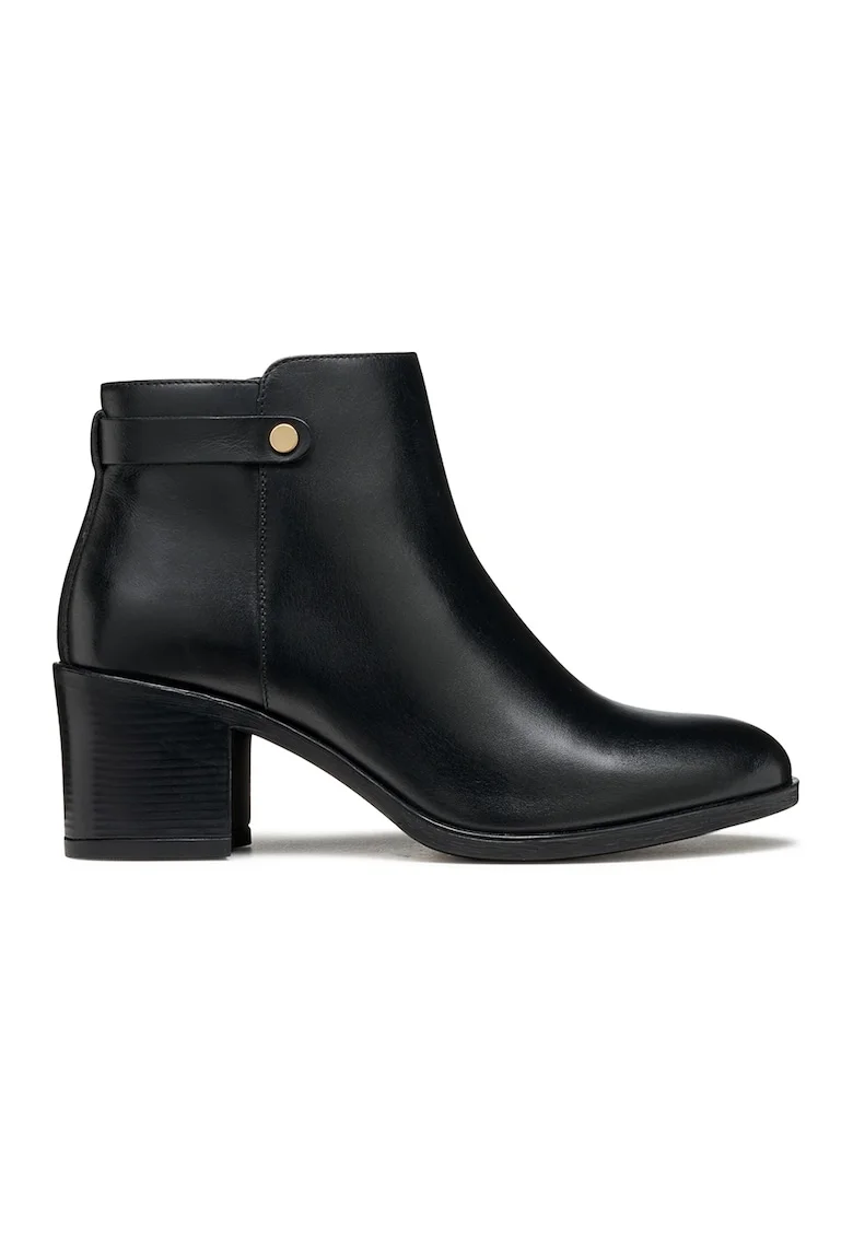 Botine de piele cu toc masiv, Negru