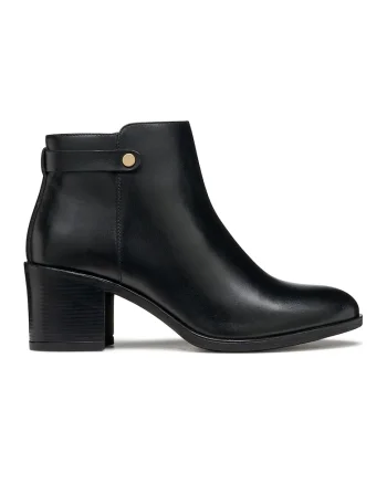 Botine de piele cu toc masiv, Negru