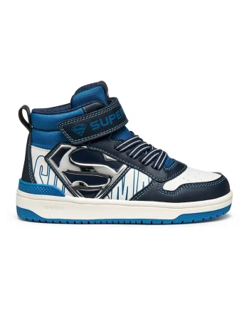 Pantofi sport cu velcro si imprimeu cu desene, Alb/Albastru