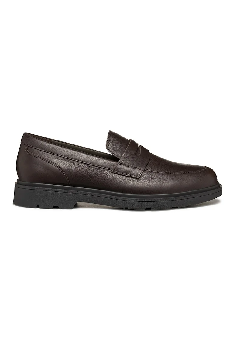 Pantofi loafer din piele cu model uni, Maro inchis