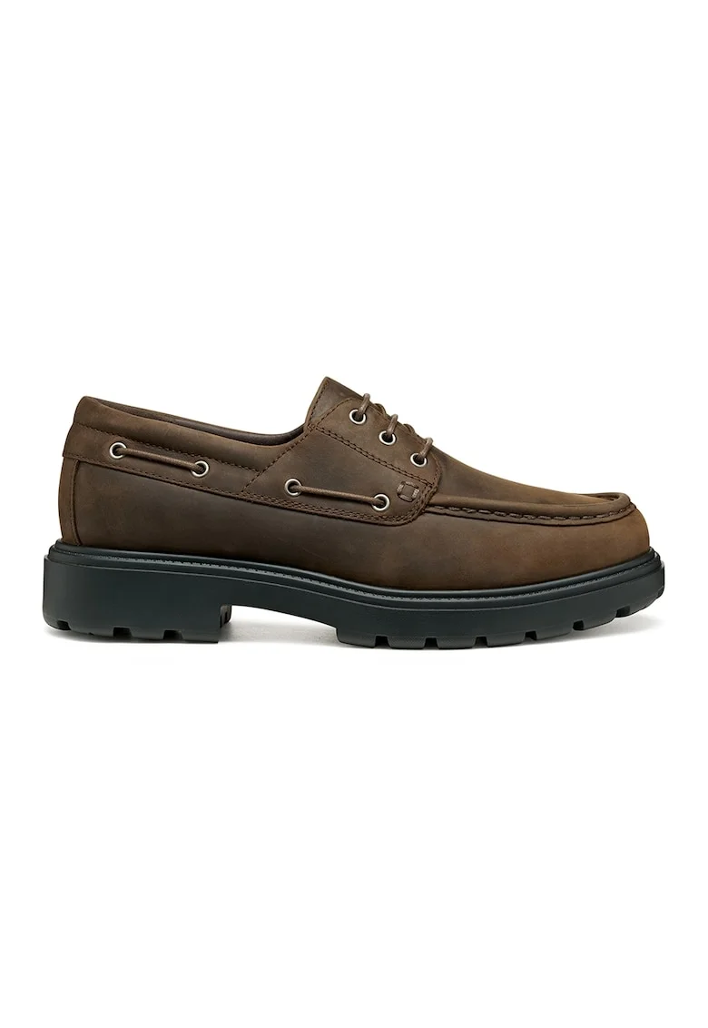 Pantofi boat de piele nabuc, Maro taupe