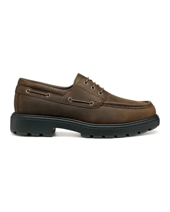 Pantofi boat de piele nabuc, Maro taupe