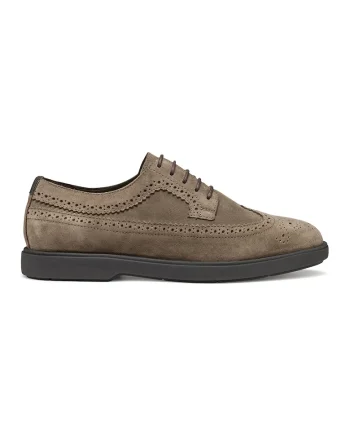 Pantofi derby de piele intoarsa cu perforatii, Maro taupe