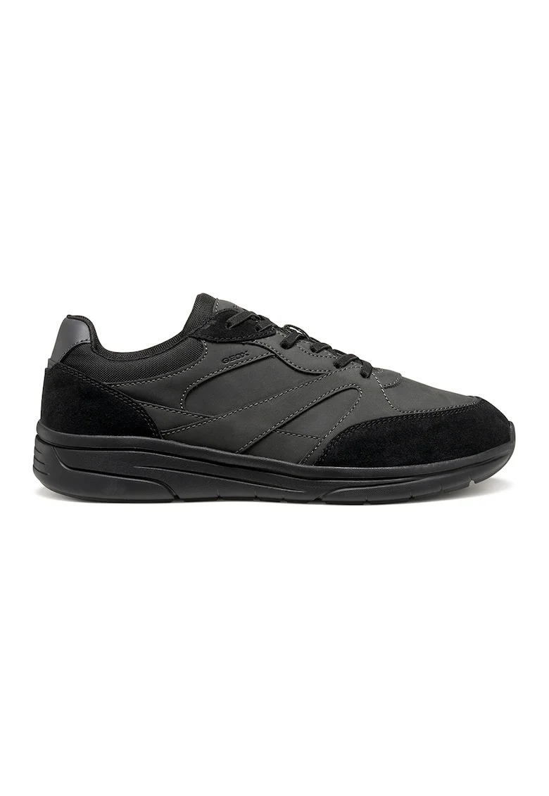 Pantofi sport cu insertii de piele intoarsa, Negru/Gri inchis