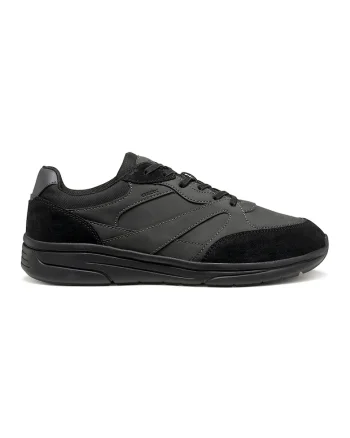 Pantofi sport cu insertii de piele intoarsa, Negru/Gri inchis