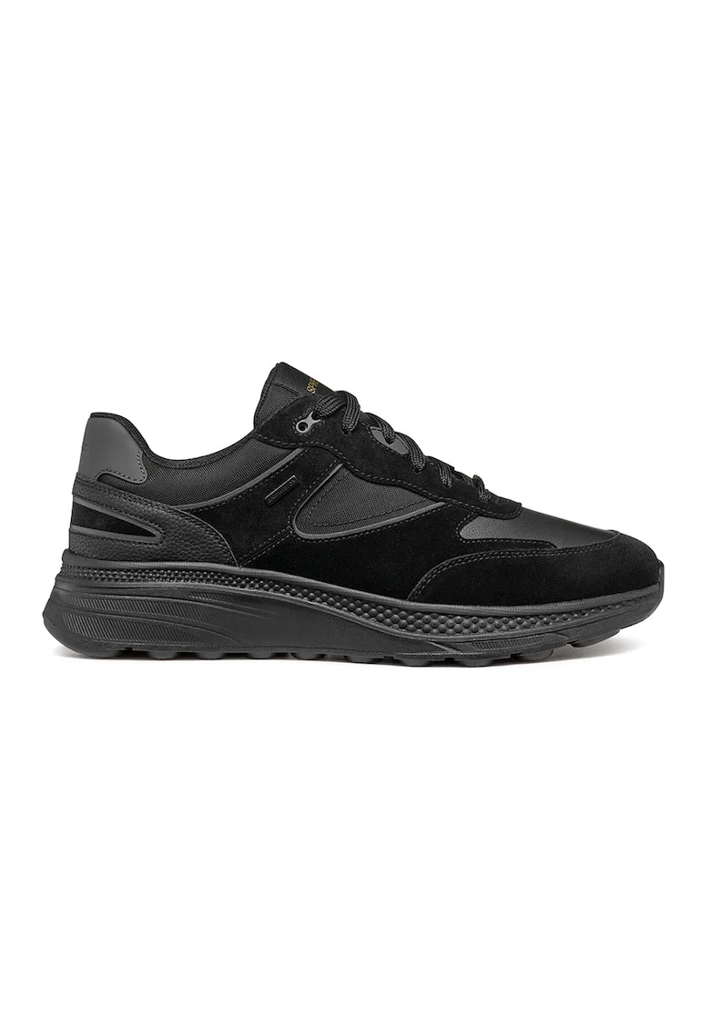 Pantofi sport cu garnituri din piele si piele intoarsa, Negru/Gri inchis