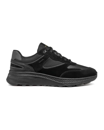 Pantofi sport cu garnituri din piele si piele intoarsa, Negru/Gri inchis