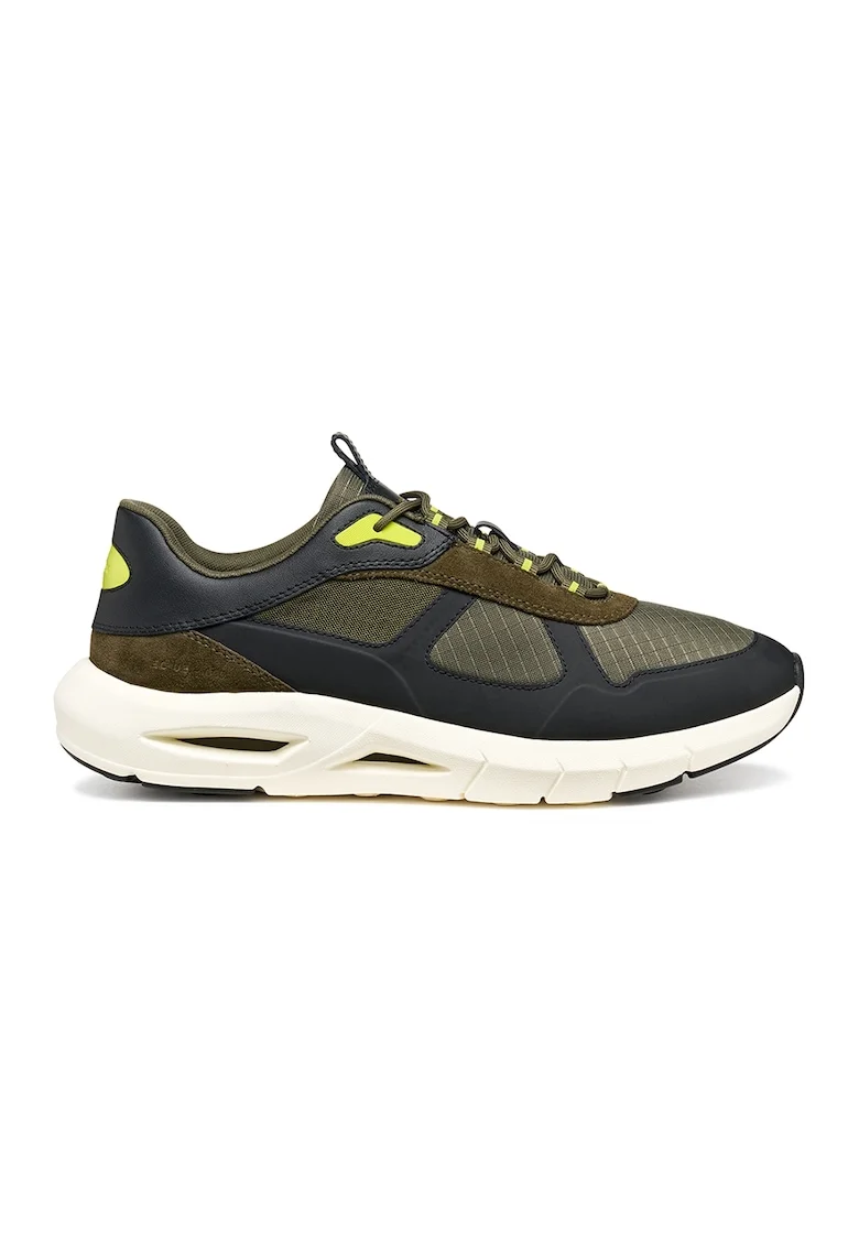 Pantofi sport cu garnituri de piele si plasa, Negru/Kaki