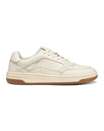 Pantofi sport de piele si piele intoarsa cu talpa plata si insertii textile, Alb fildes