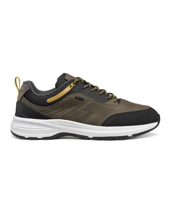 Pantofi sport low-cut de piele ecologica, Negru/Kaki
