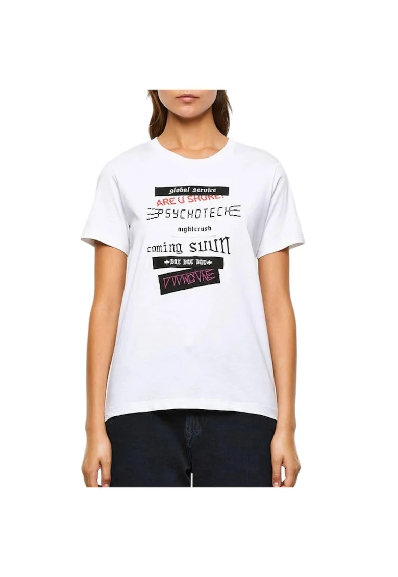 Tricou dama  cu imprimeu, bumbac, alb