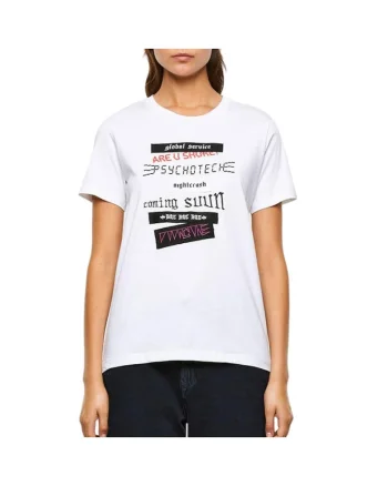 Tricou dama  cu imprimeu, bumbac, alb