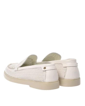 Pantofi loafer din piele cu perforatii, Alb murdar