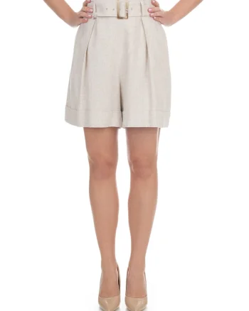 Pantaloni scurti din amestec de in cu buzunare