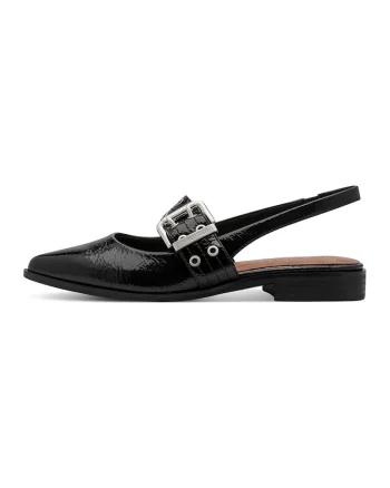 Balerini slingback din piele ecologica cu catarama decorativa, Negru