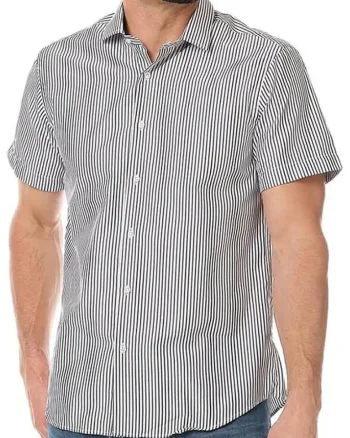 Camasa barbati  dungi, alb negru, bumbac/poliester, croiala slim fit