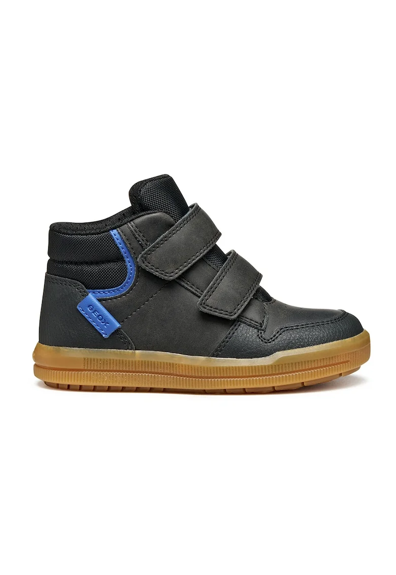 Pantofi sport de piele ecologica cu velcro, Negru stins/Albastru royal