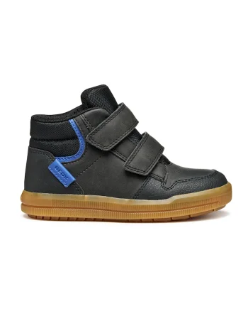 Pantofi sport de piele ecologica cu velcro, Negru stins/Albastru royal