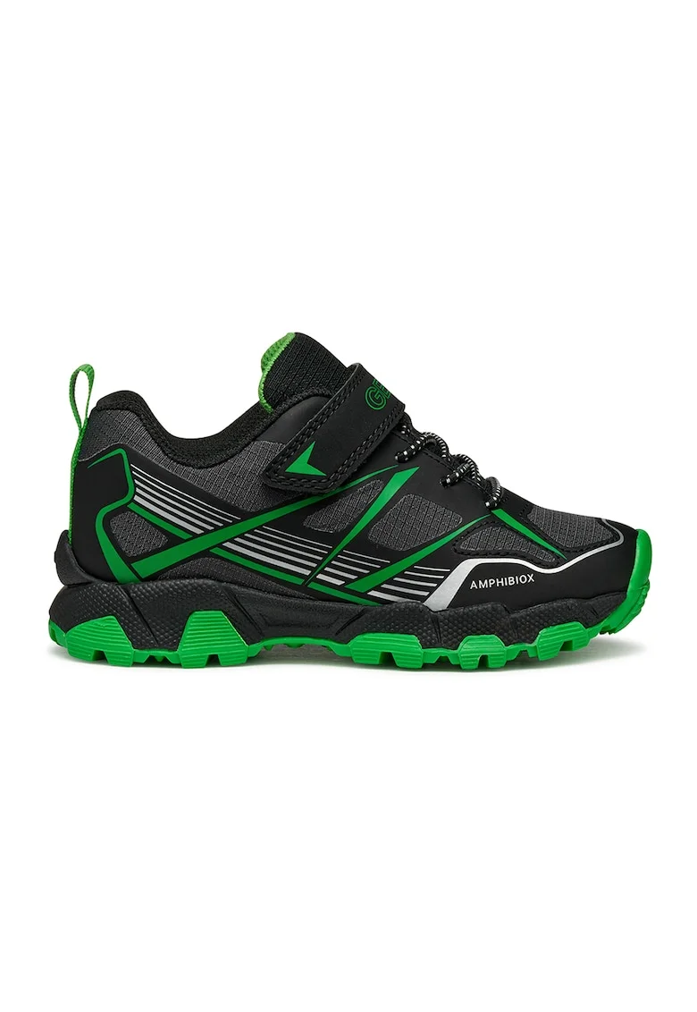 Pantofi sport impermeabili cu velcro, Negru/Gri/Verde lime