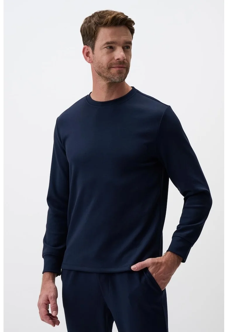 Bluza de trening din amestec de modal cu decolteu la baza gatului, Bleumarin