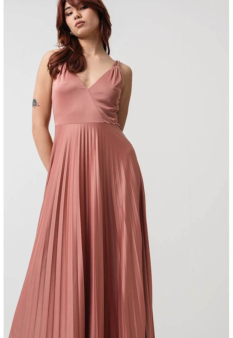 Rochie maxi cu pliuri, Rosu stins