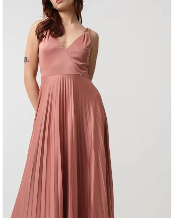 Rochie maxi cu pliuri, Rosu stins
