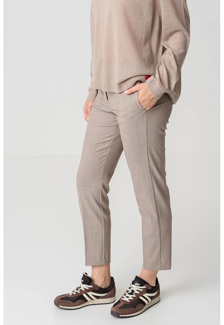 Pantaloni crop cu talie inalta, Maro taupe deschis