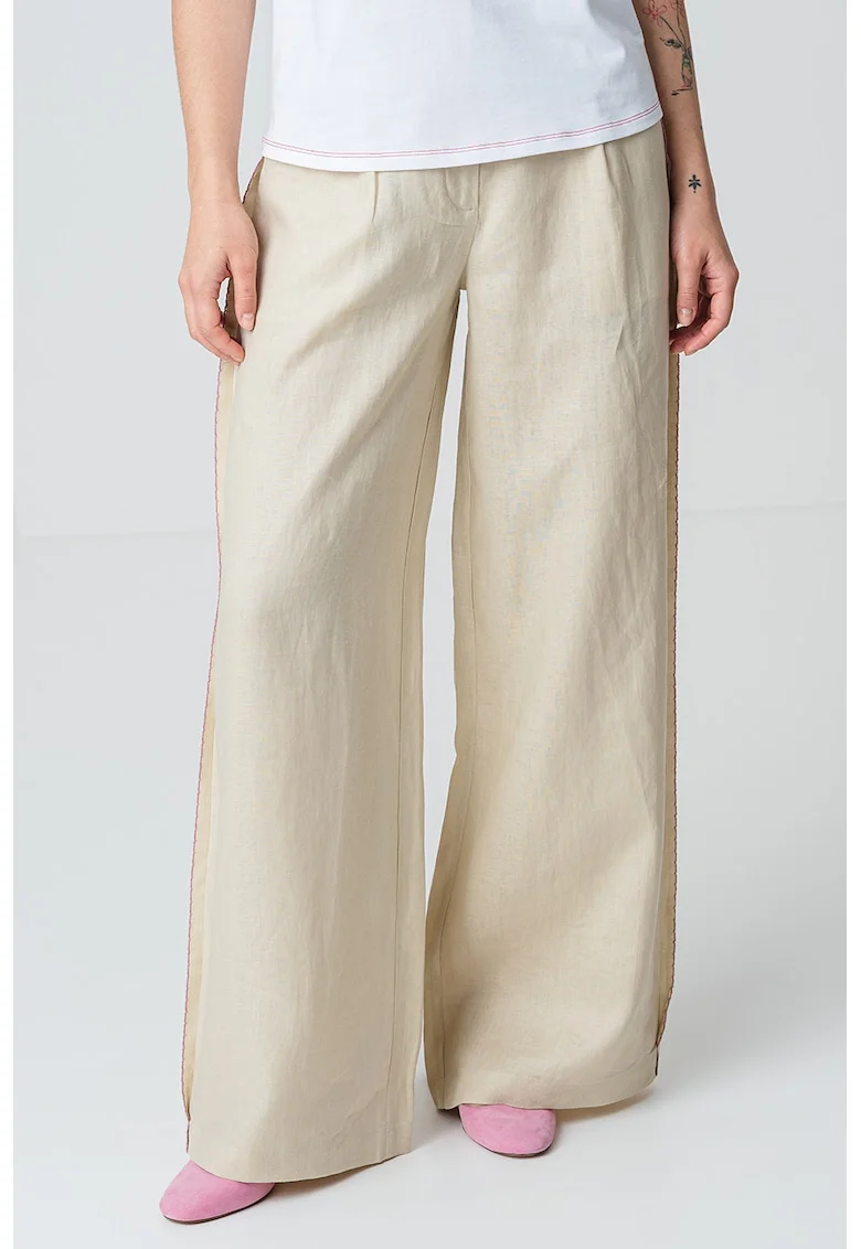 Pantaloni drepti cu talie medie, Bej