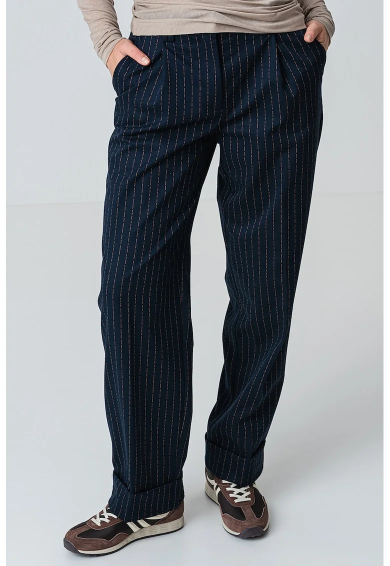 Pantaloni relaxed fit cu talie medie, Albastru ultramarin/Galben mustar