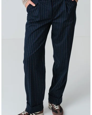 Pantaloni relaxed fit cu talie medie, Albastru ultramarin/Galben mustar