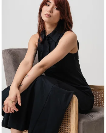 Rochie midi cu buzunare laterale, Negru