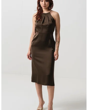 Rochie de satin, fara maneci, Maro inchis