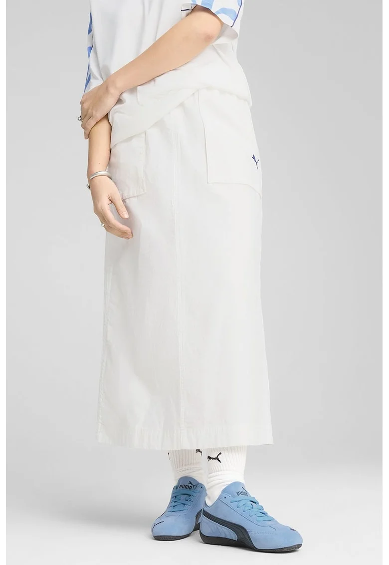 Fusta maxi cu logo discret, Alb