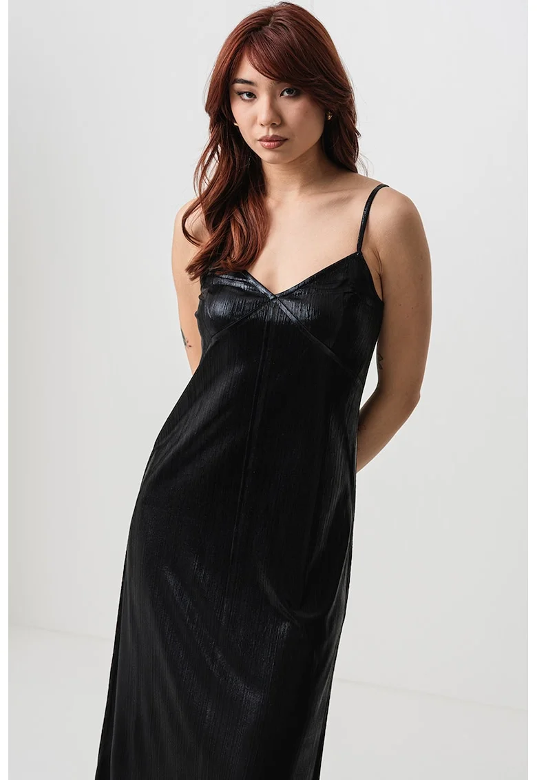 Rochie midi cu apsect satinat Brighton, Negru