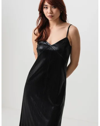 Rochie midi cu apsect satinat Brighton, Negru