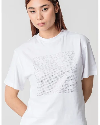 Tricou cu strasuri Cesta, Alb/Argintiu