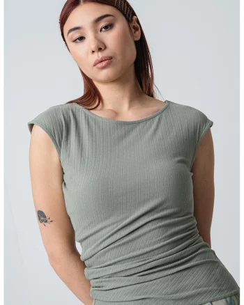 Tricou stroat cu decolteu rotund Sfoglia, Verde feriga