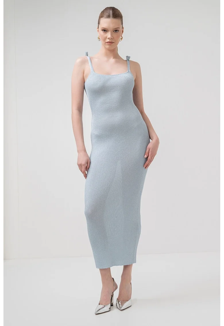 Rochie maxi cambrata cu aspect striat Porto, Albastru pastel