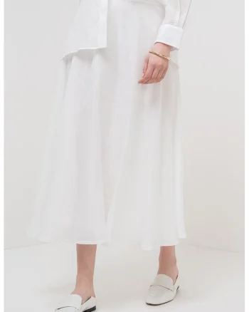 Fusta midi evazata Nippon Ramie, Alb optic