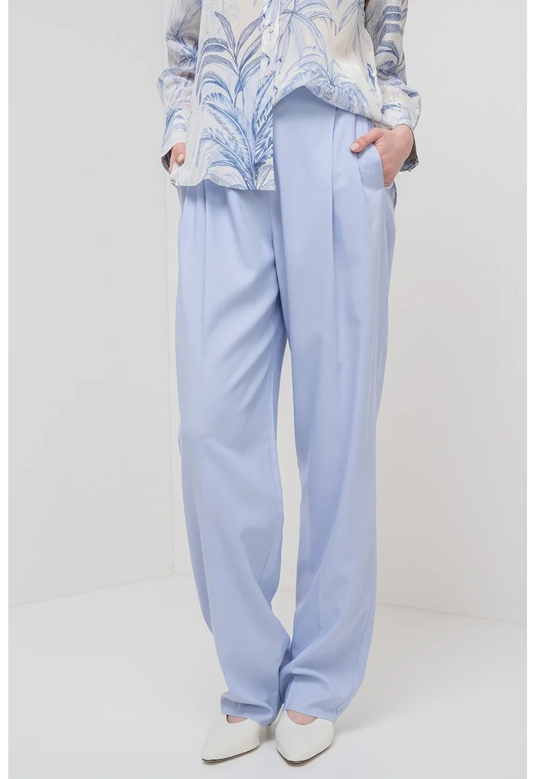 Pantaloni drepti cu talie inalta, Albastru pastel