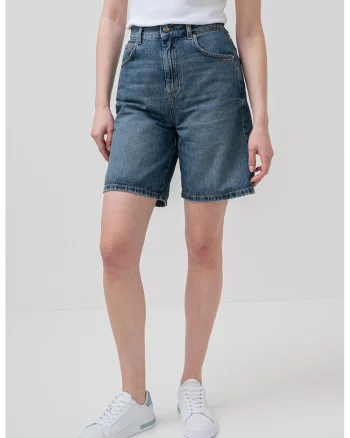 Pantaloni scurti de denim cu talie inalta, Albastru inchis