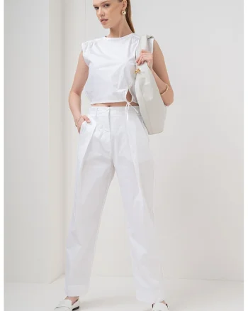 Bluza crop cu decupja, Alb optic